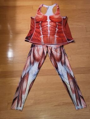 Women's Red Muscle Print Leggings & Tank Set - Performance Activewear